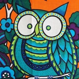 Vintage 1960s Irish Linen Wise Owl Textile Wall Hanging